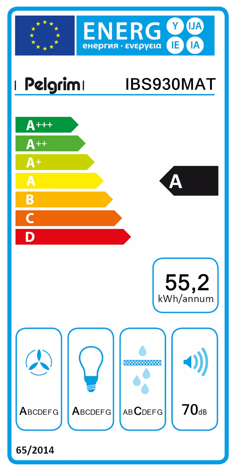 Page 1 de la notice Label énergétique Pelgrim IBS930MAT