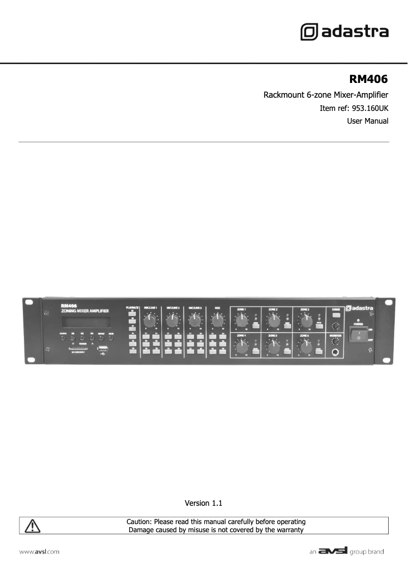 Page 1 de la notice Manuel utilisateur Adastra RM406