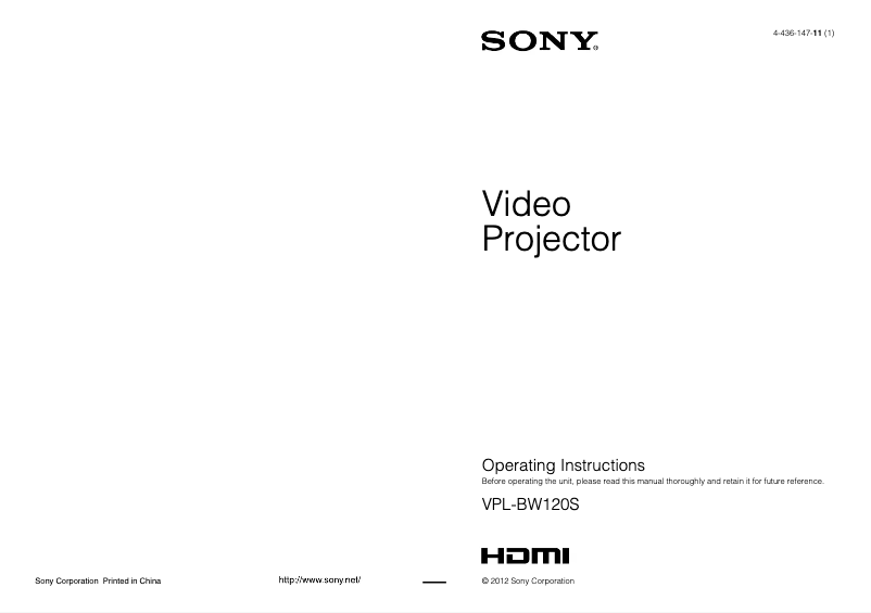 Page n°1 - Manuel utilisateur Sony VPL-BW120S