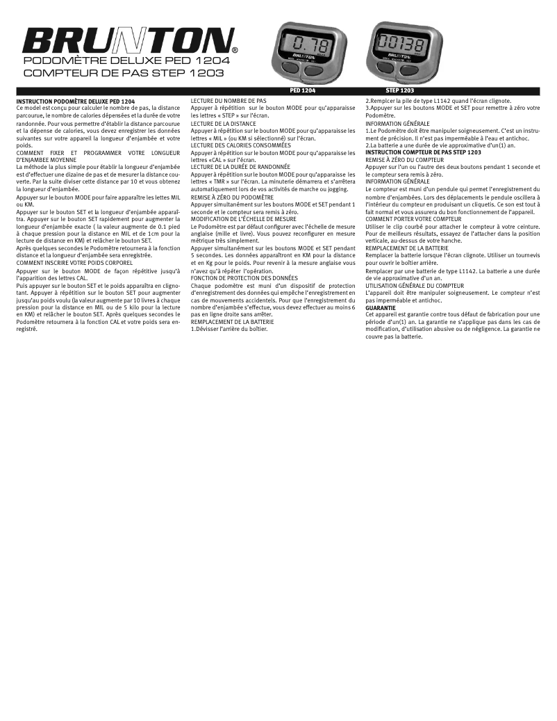 Page n°1 - Manuel utilisateur Brunton PED 1203