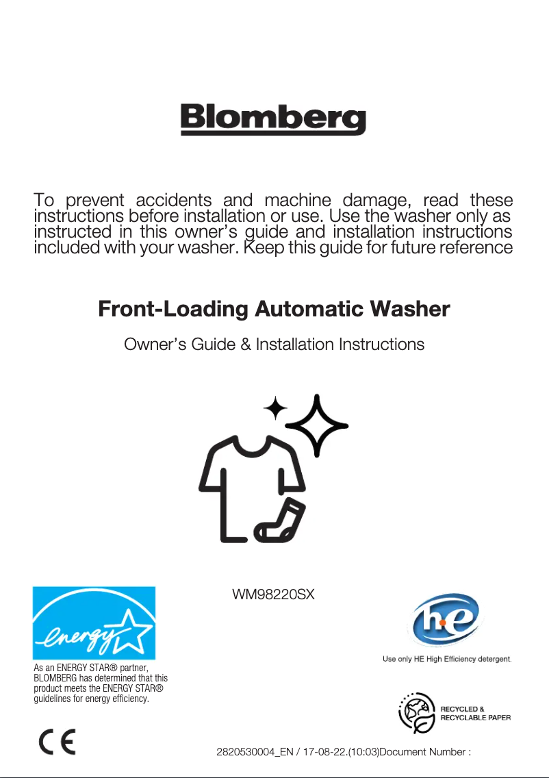 Page n°1 - Manuel utilisateur Blomberg WM98220SX