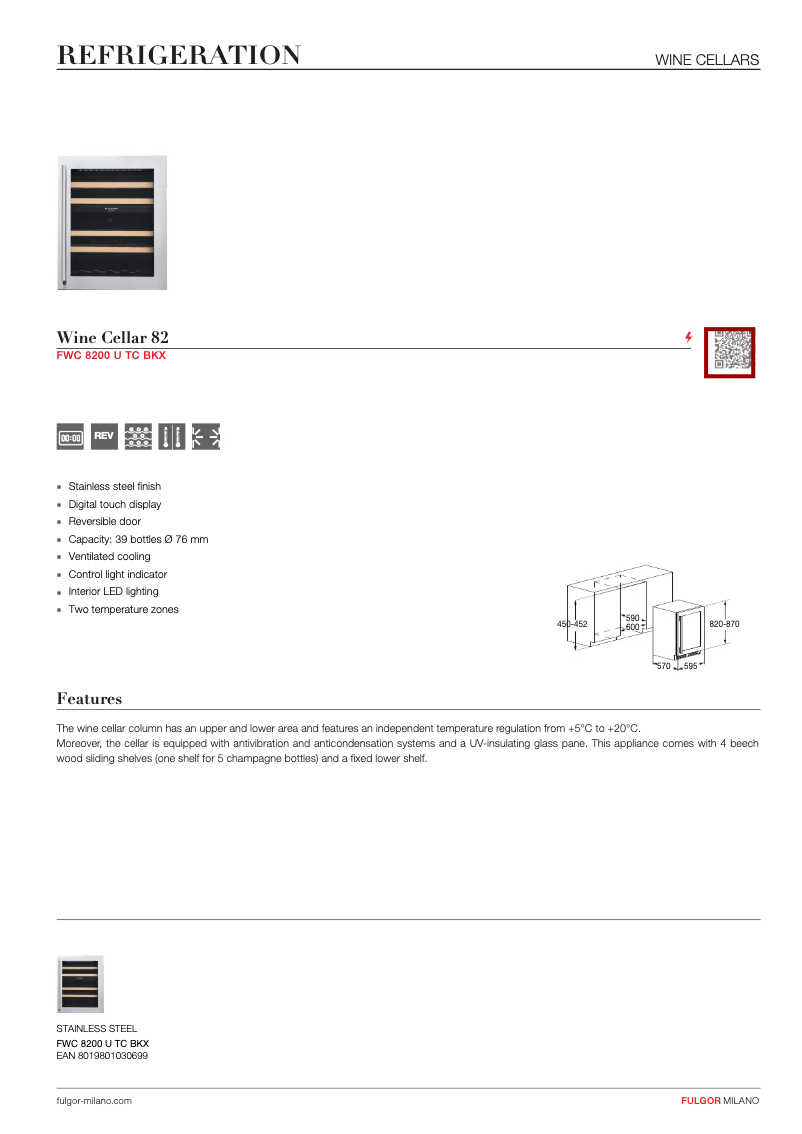 Página 1 del manual Ficha técnica Fulgor Milano FWC 8200 U TC BKX