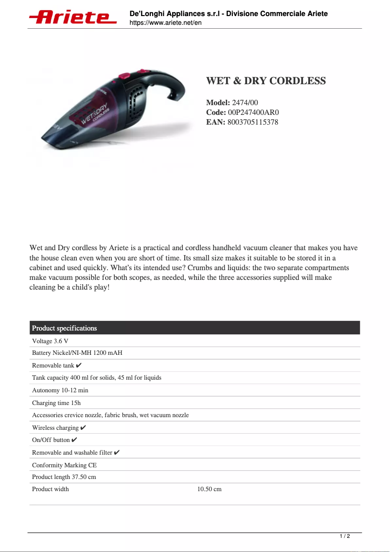 Image de la première page du manuel de l'appareil 2474