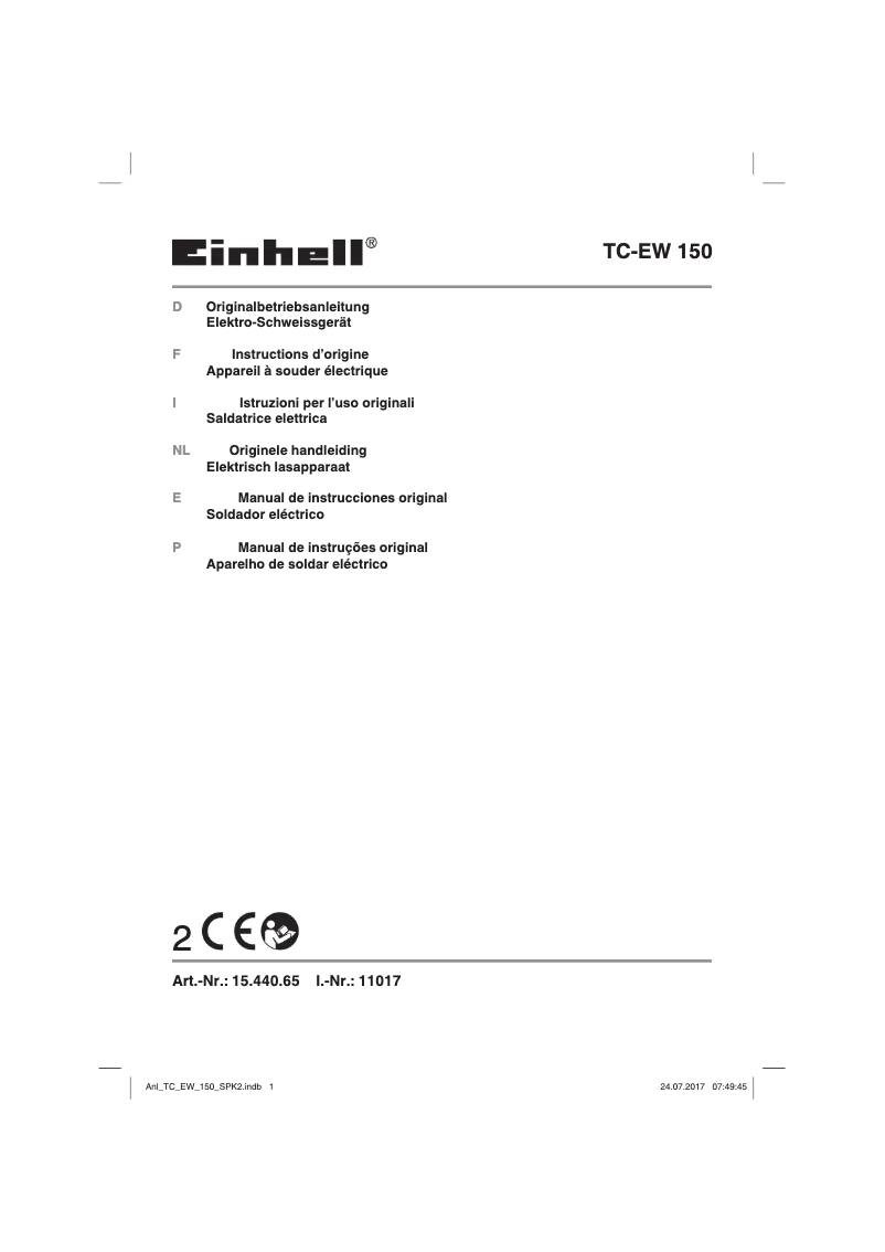 Page 1 de la notice Manuel utilisateur Einhell TC-EW 150