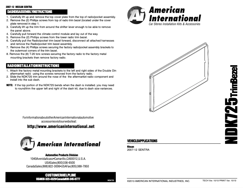 Page 1 de la notice Manuel utilisateur American International NDK725