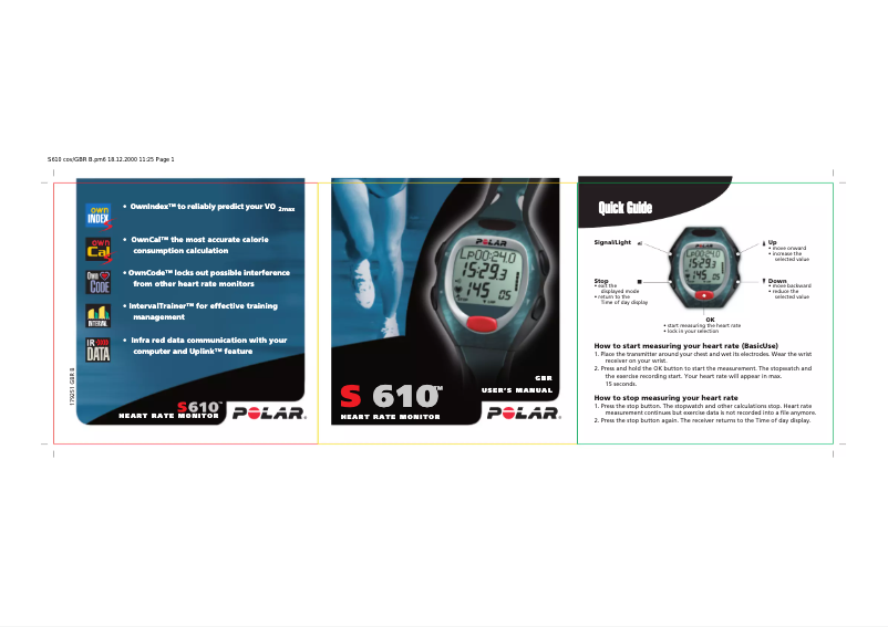 Page 1 de la notice Manuel utilisateur Polar S610