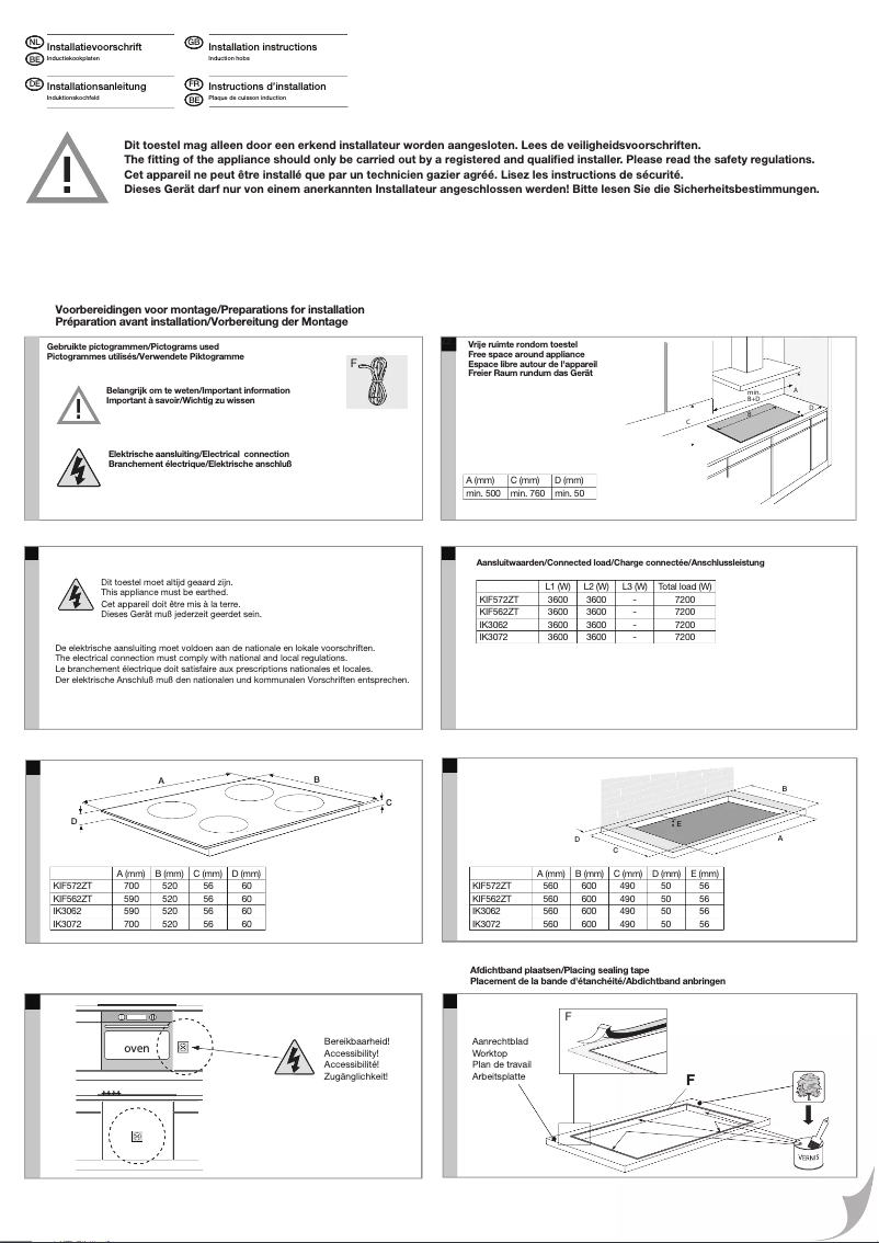 Page 1 de la notice Guide d'installation Etna KIF562ZT