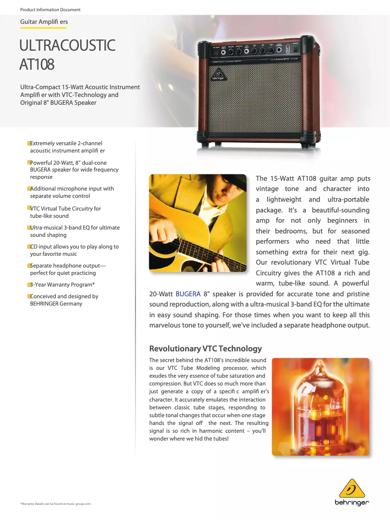 Página 1 del manual Ficha técnica Behringer Ultracoustic AT108