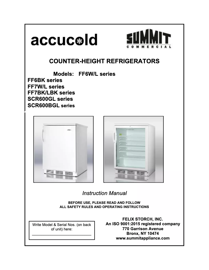 Page n°1 - Manuel utilisateur Accucold FF7W