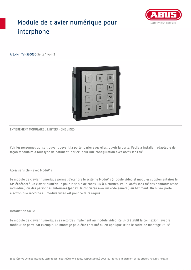 Image de la première page du manuel de l'appareil TVHS20030