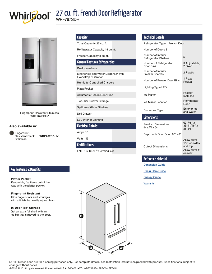 Imagen de la primera página del manual del dispositivo WRF767SDHV