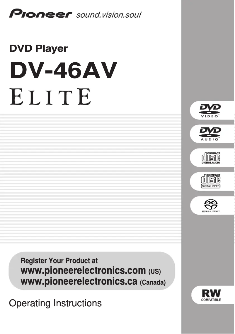 Image de la première page du manuel de l'appareil Elite DV-46AV