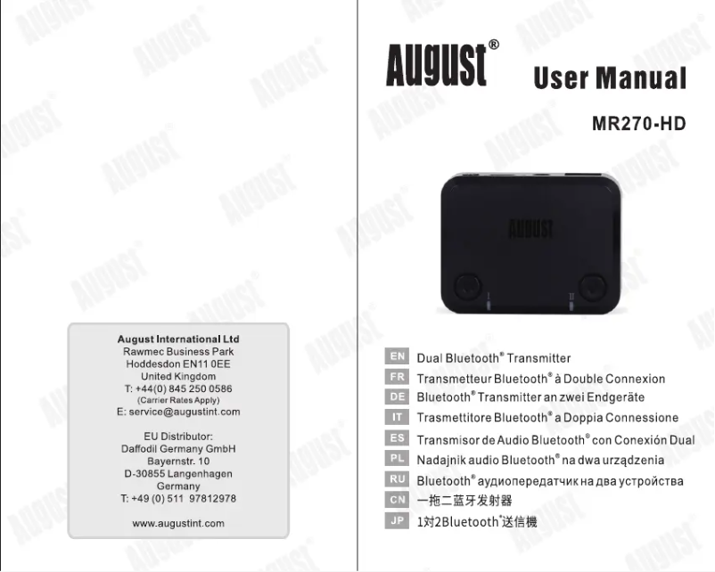 Page 1 de la notice Manuel utilisateur August MR270-HD