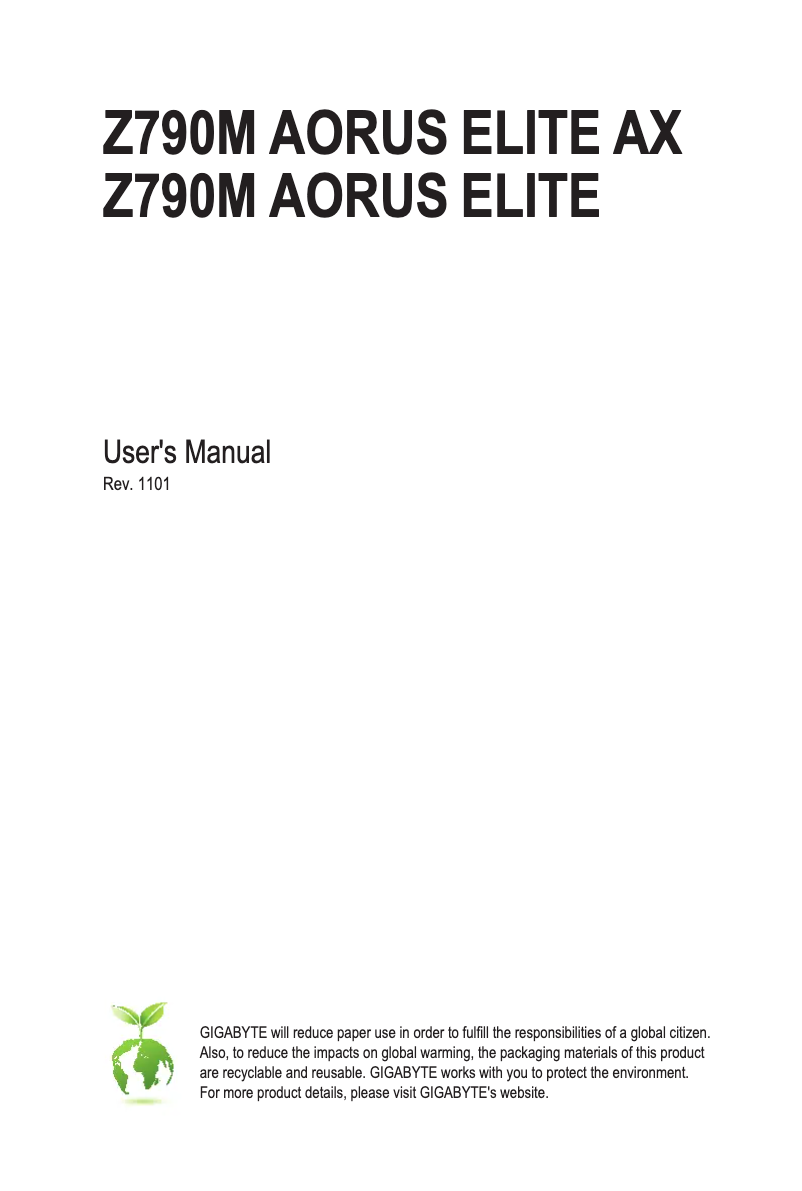 Page 1 de la notice Manuel utilisateur Gigabyte Z790M Aorus Elite