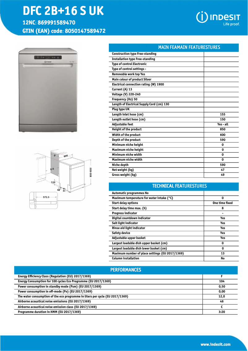 Page n°1 - Fiche technique Indesit My Time DFC 2B+16S UK