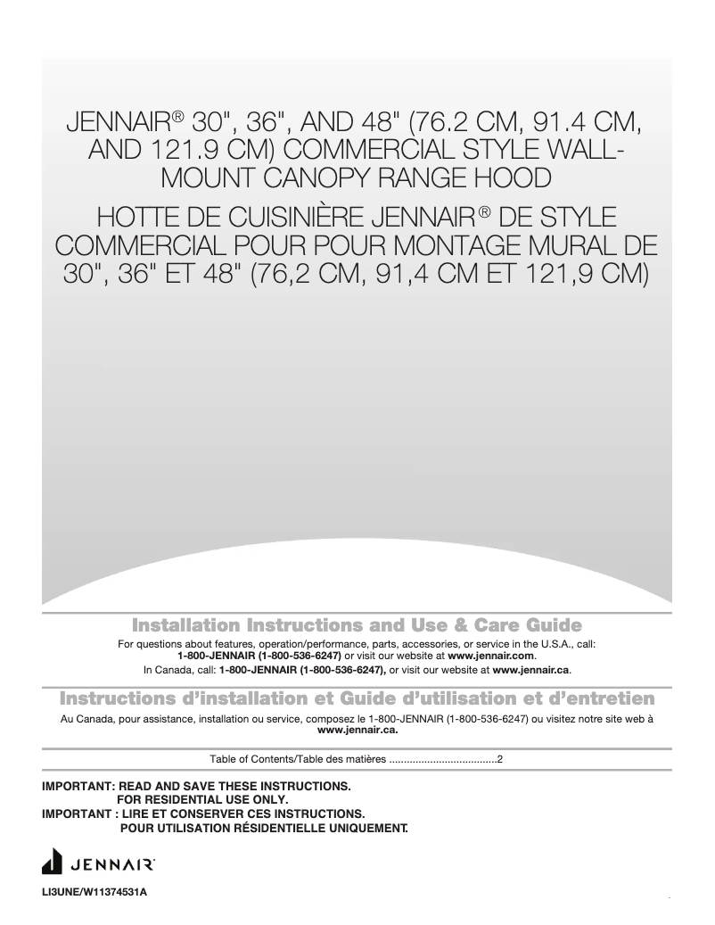 Page 1 of the manual Installation Guide JennAir JXU9130HP