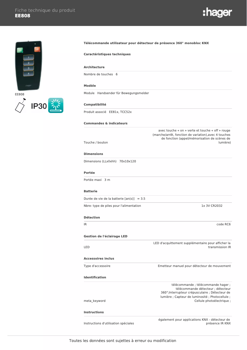 Image de la première page du manuel de l'appareil EE808