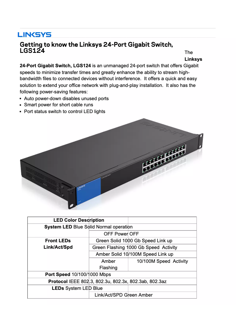 Page 1 de la notice Manuel utilisateur Linksys LGS124