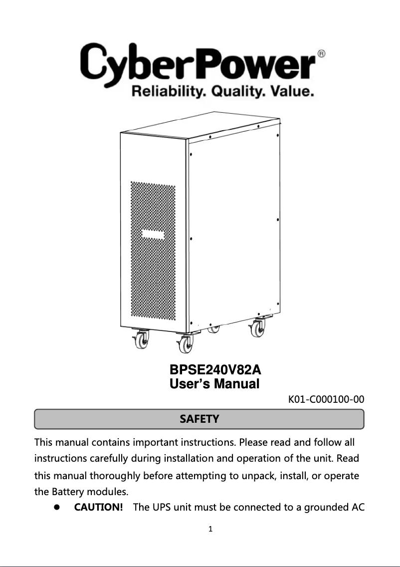 Page 1 de la notice Manuel utilisateur CyberPower BPSE240V82A