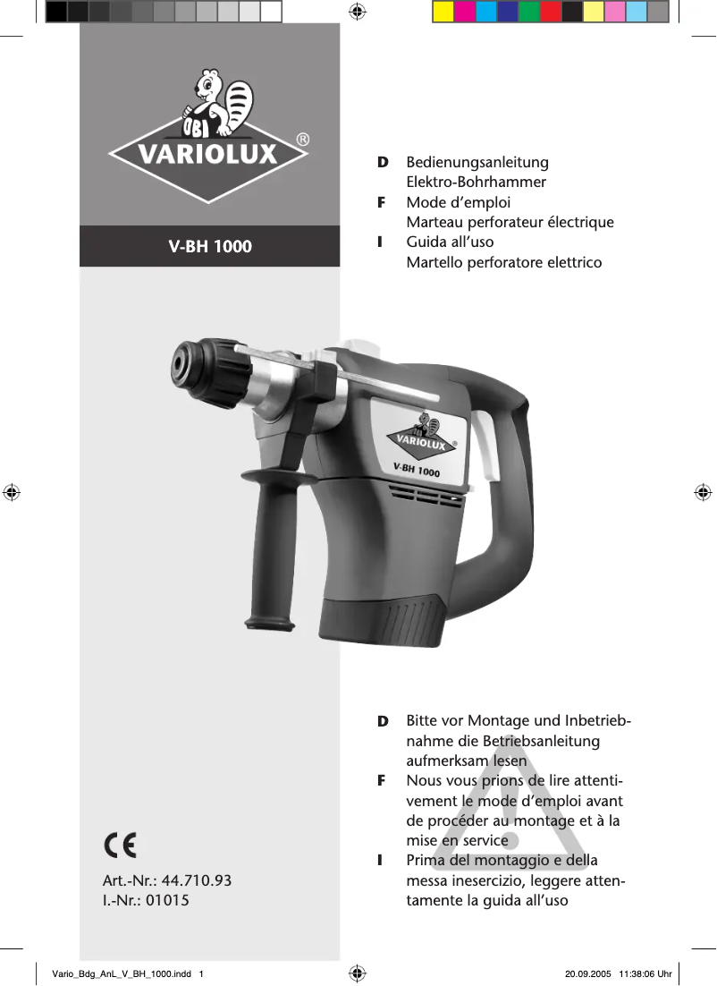 Page n°1 - Manuel utilisateur Variolux V-BH 1000