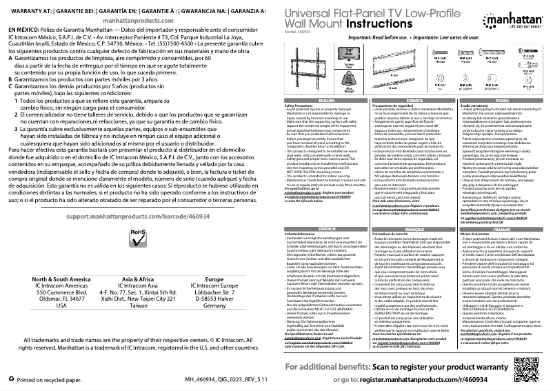 Page 1 de la notice Guide de démarrage rapide Manhattan 460934