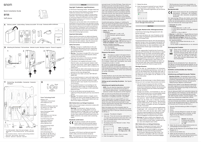 Page 1 de la notice Guide de démarrage rapide Snom D735