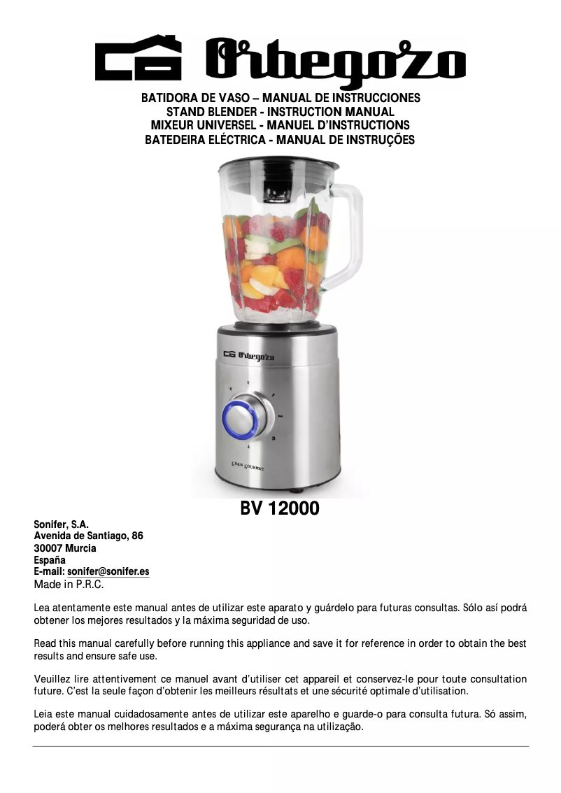 Page n°1 - Manuel utilisateur Orbegozo BV 12000