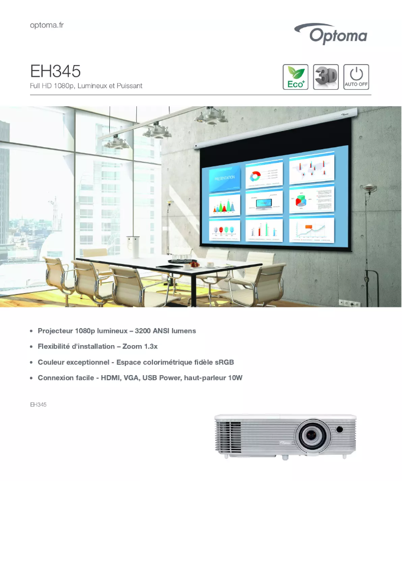 Page n°1 - Fiche technique Optoma EH345