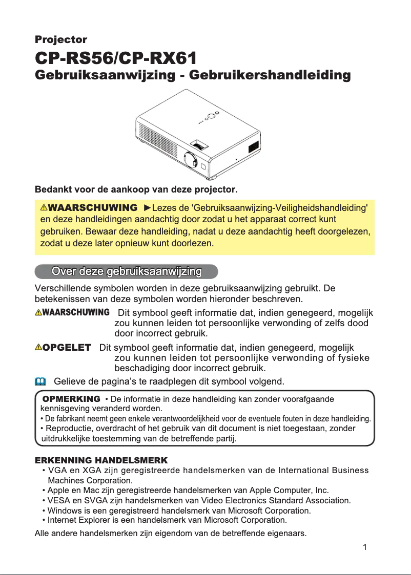 Page 1 de la notice Manuel utilisateur Hitachi CP-RS56W