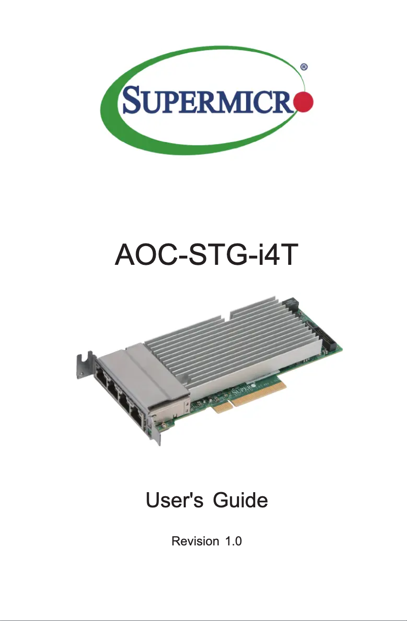 Page 1 de la notice Manuel utilisateur Supermicro AOC-STG-I2T
