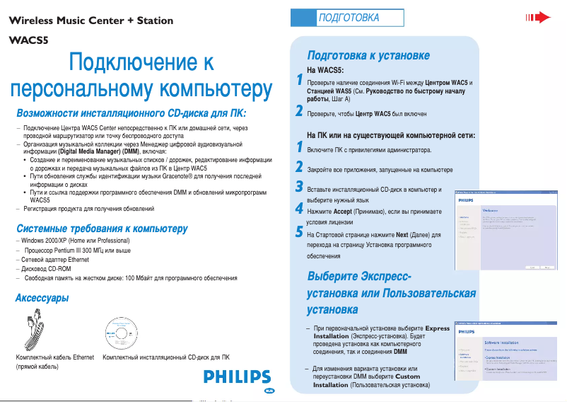 Page 1 of the manual Installation Guide Philips WAC5