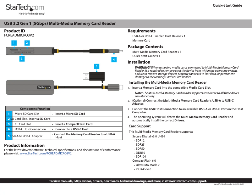 Page n°1 - Manuel utilisateur StarTech.com FCREADMICRO3V2