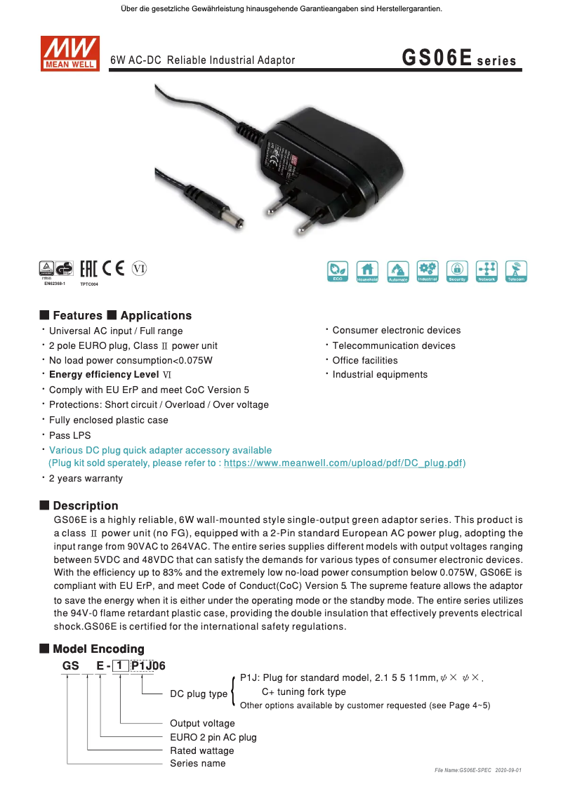 Imagen de la primera página del manual del dispositivo GS06E