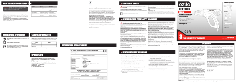 Page n°1 - Manuel utilisateur Ozito WPHGK-2000U