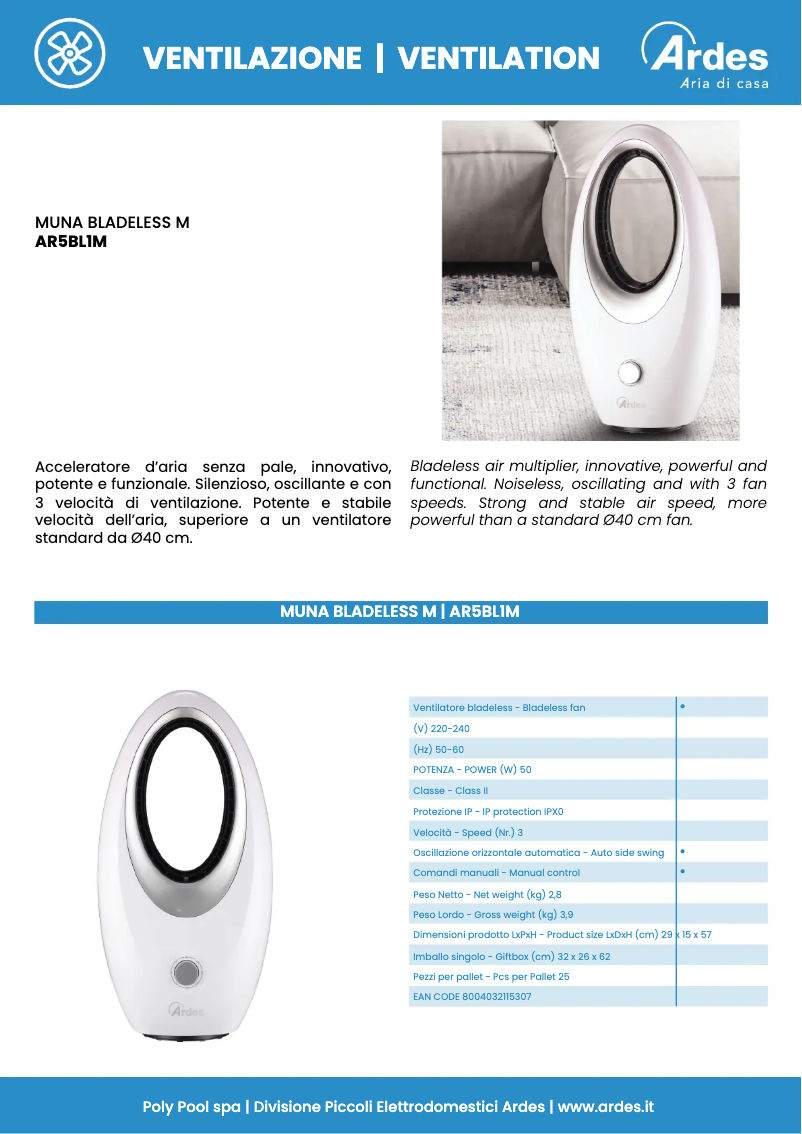 Page 1 de la notice Fiche technique Ardes AR5BL1M