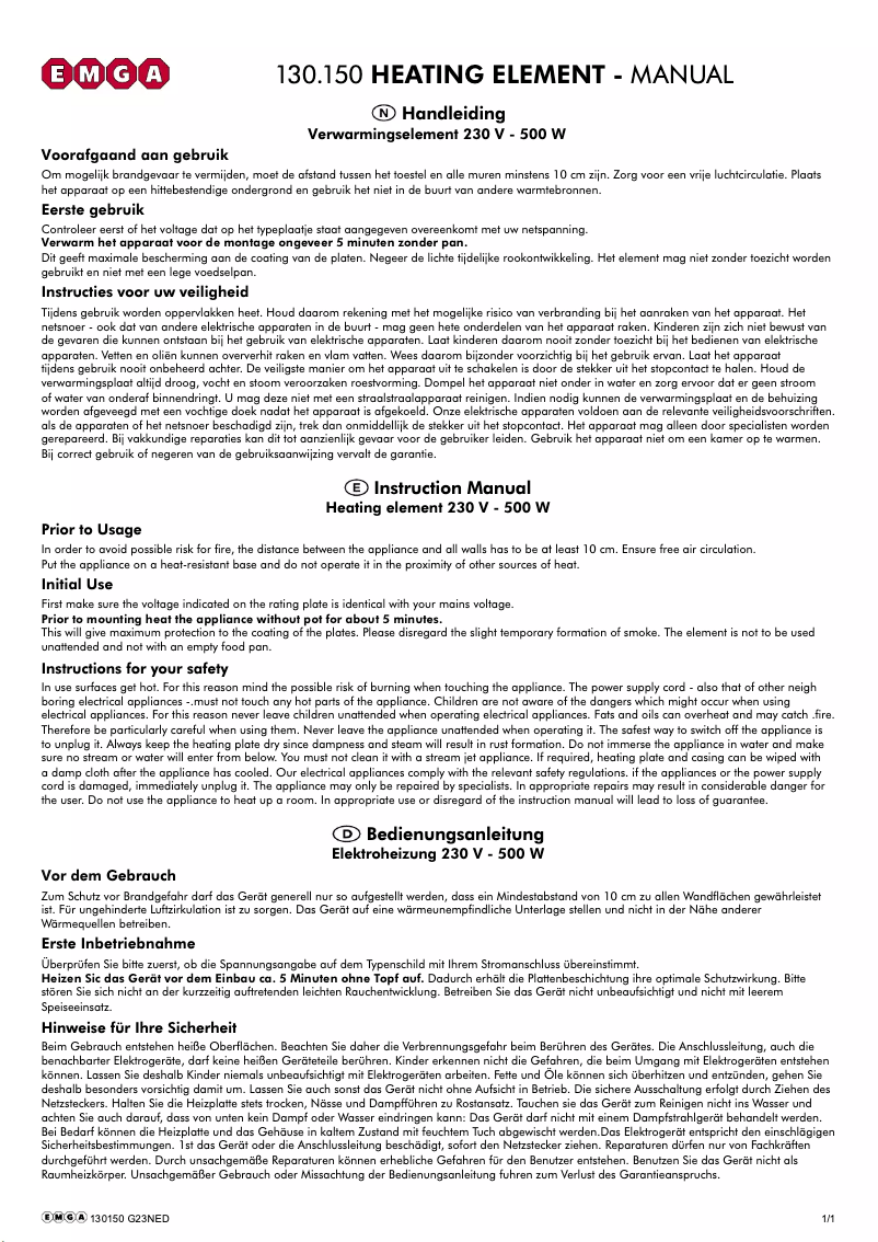 Page n°1 - Manuel utilisateur Emga 130150