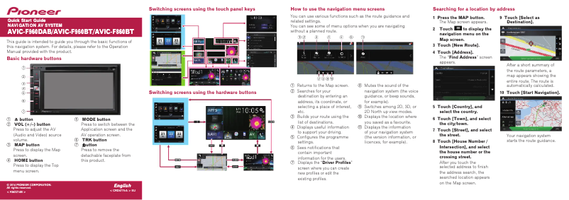 Page n°1 - Manuel utilisateur Pioneer AVIC-F960DAB