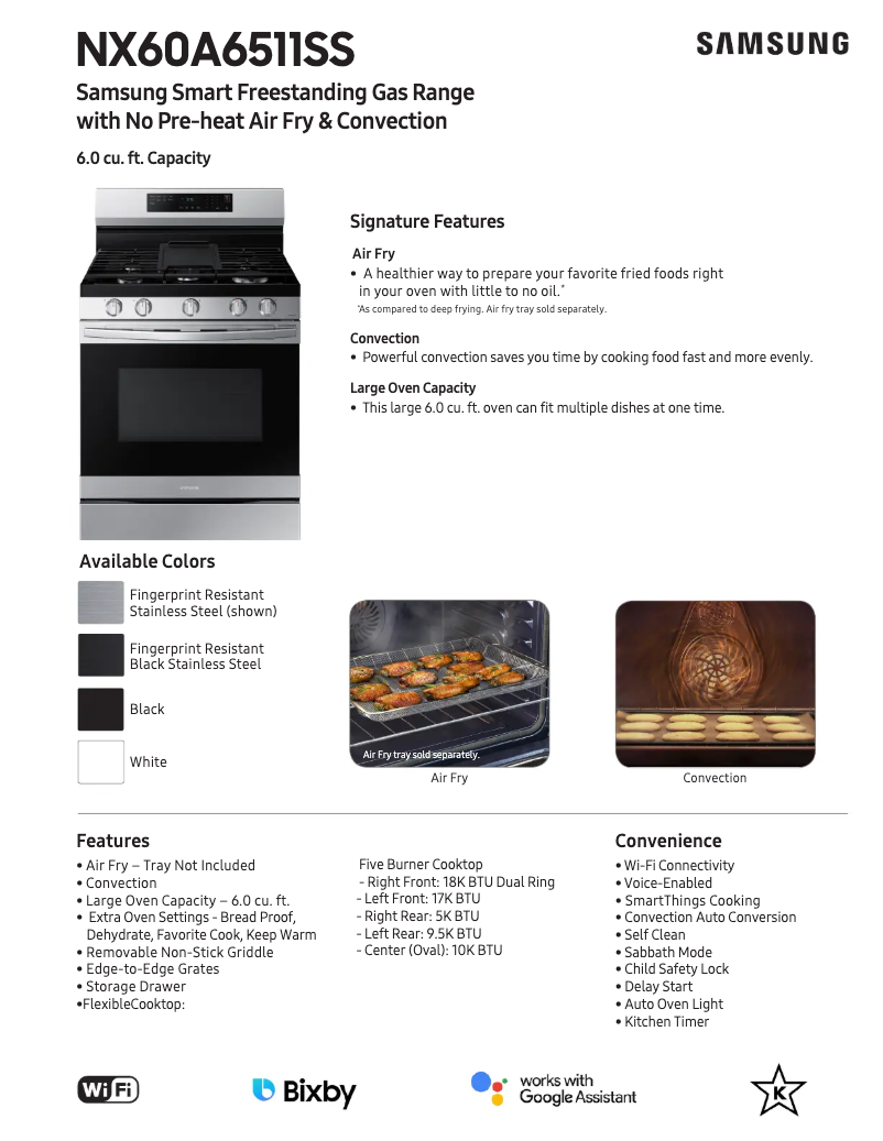 Page n°1 - Fiche technique Samsung NX60A6511SS