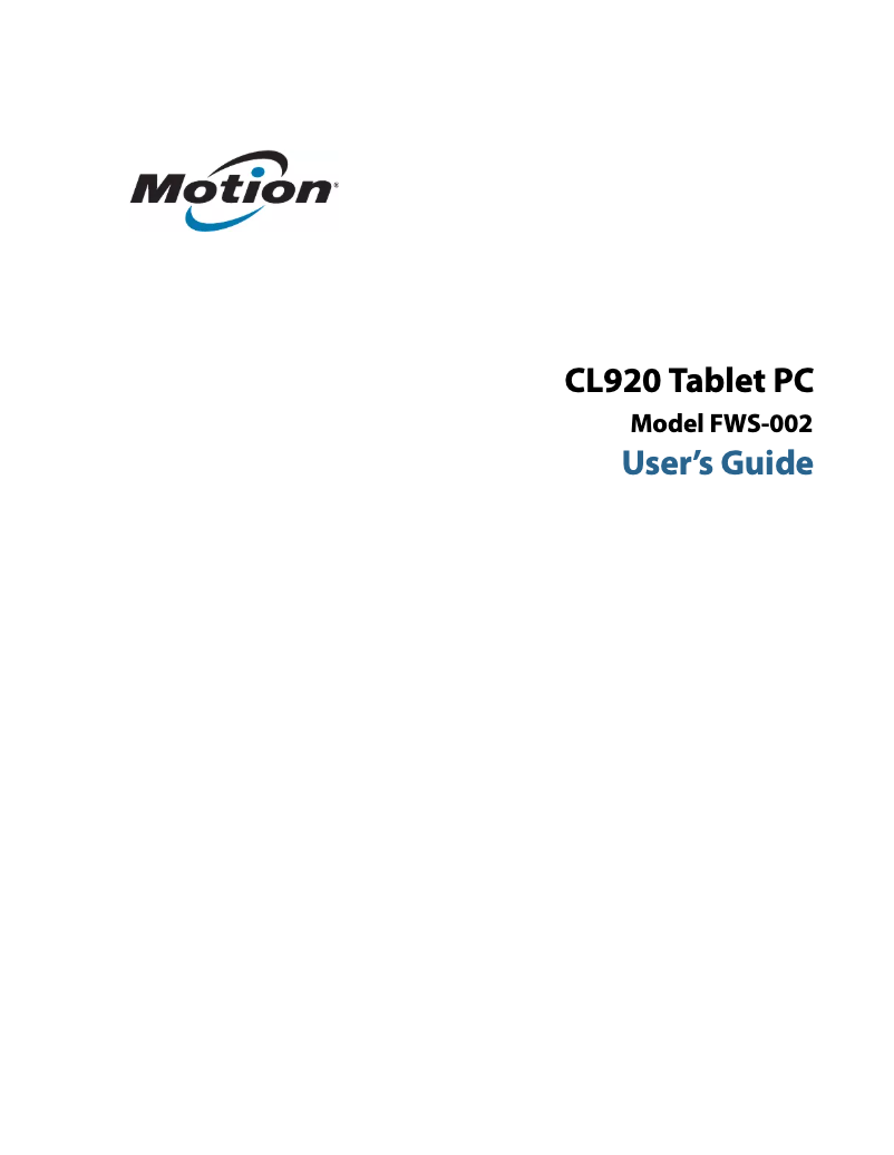 Page n°1 - Manuel utilisateur Motion Computing CL920