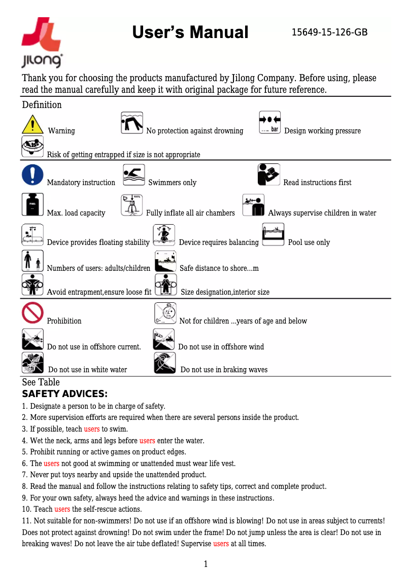 Page 1 de la notice Manuel utilisateur JILONG JL037206NPF