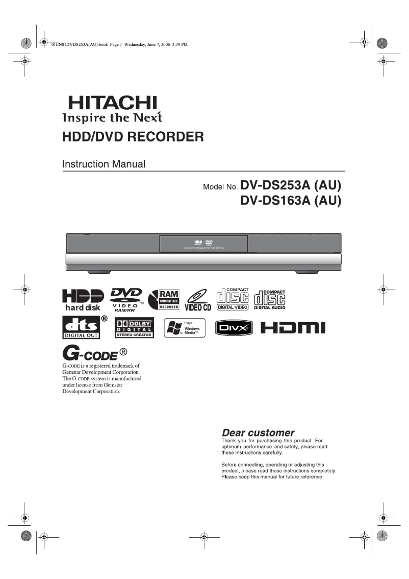 Page n°1 - Manuel utilisateur Hitachi DV-DS253A