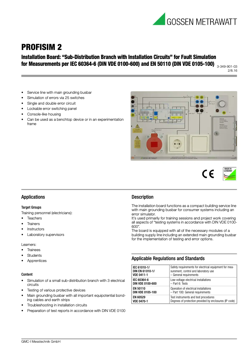 Page n°1 - Fiche technique Gossen Metrawatt PROFiSIM 2