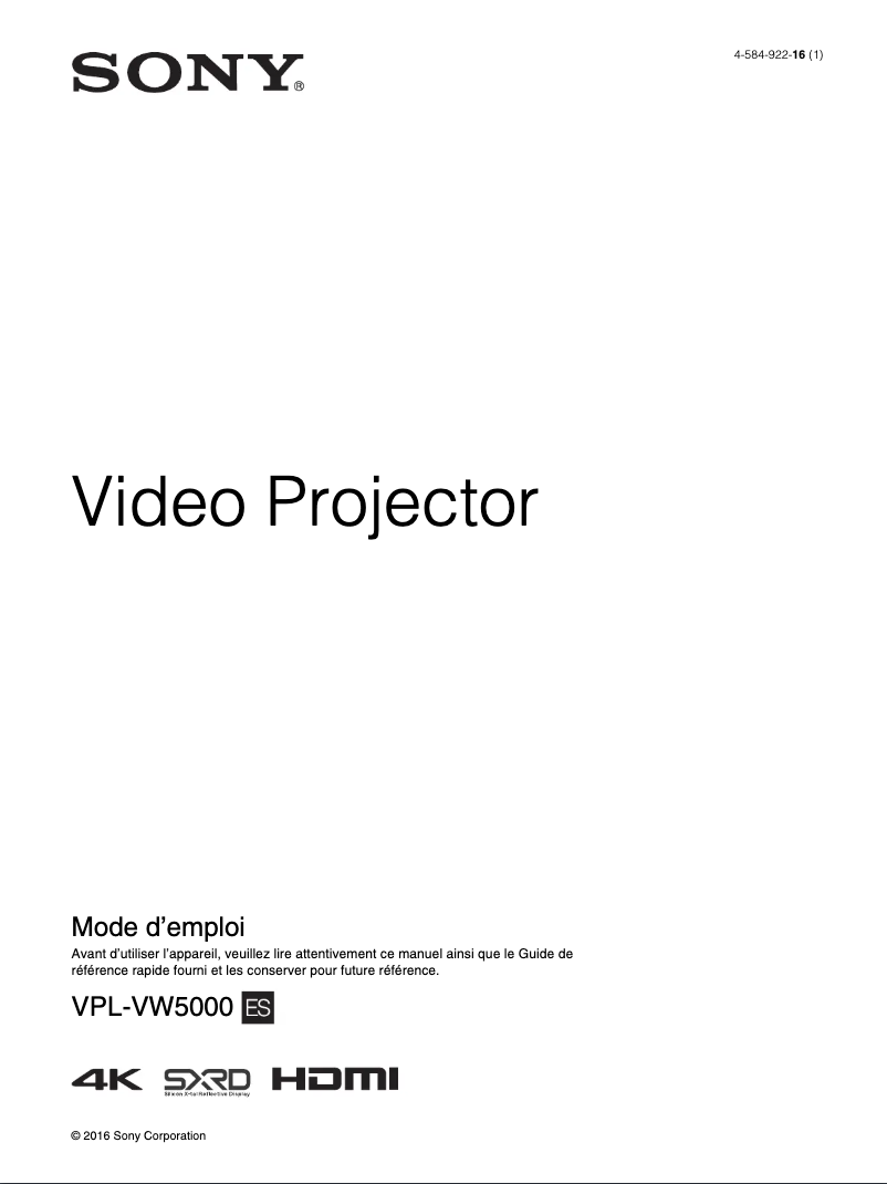 Página 1 del manual Manual de usuario Sony VPL-VW5000