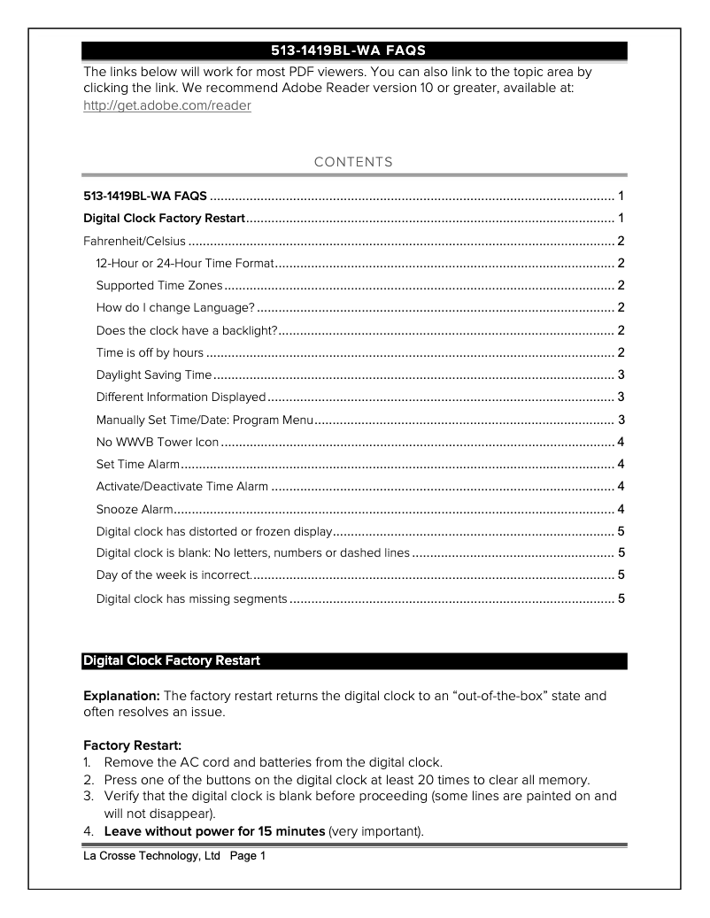 Image de la première page du manuel de l'appareil 513-1419BL-WA