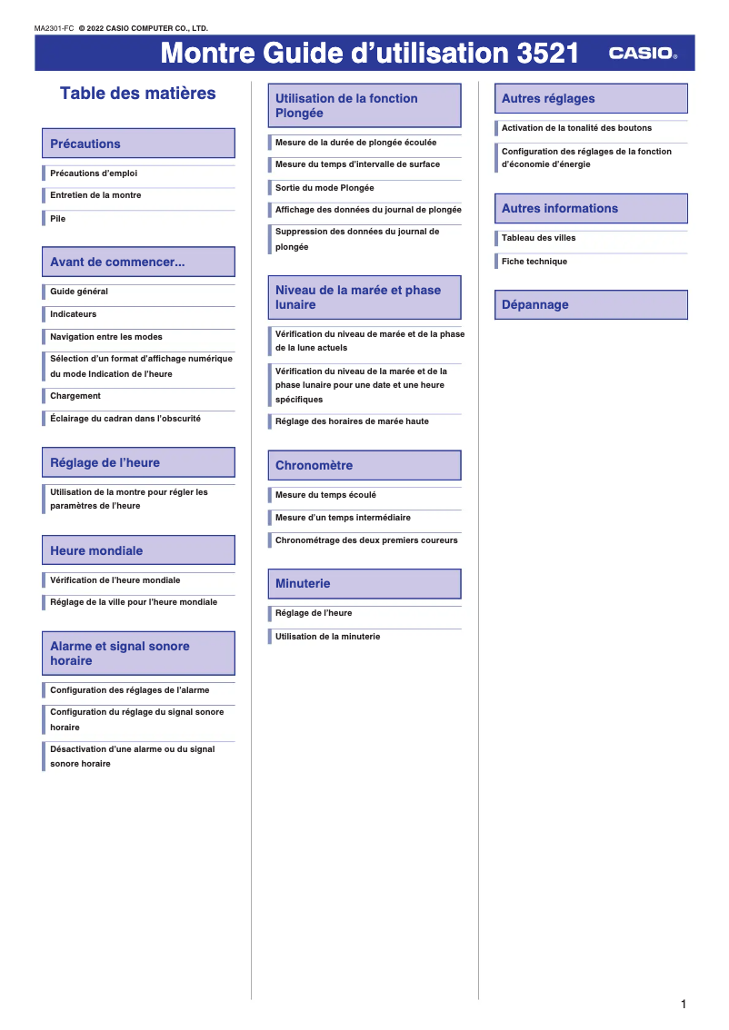 Page n°1 - Manuel utilisateur Casio G-Shock GW-8230