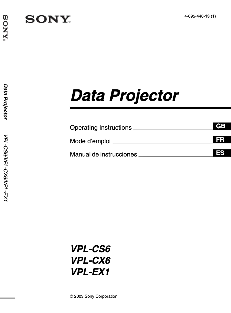 Page n°1 - Manuel utilisateur Sony VPL-EX1