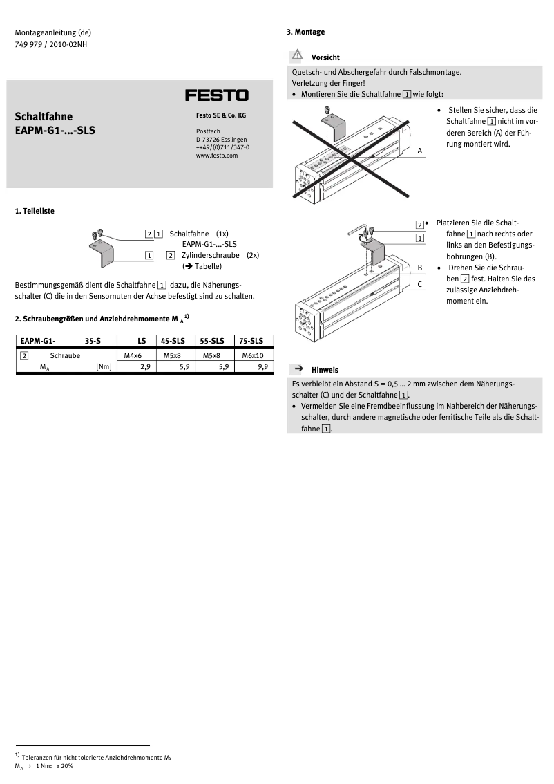 Page 1 de la notice Manuel utilisateur Festo EAPM-G1-35-SLS