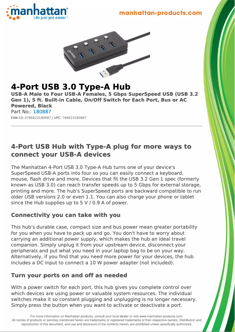 Page 1 de la notice Fiche technique Manhattan 180887