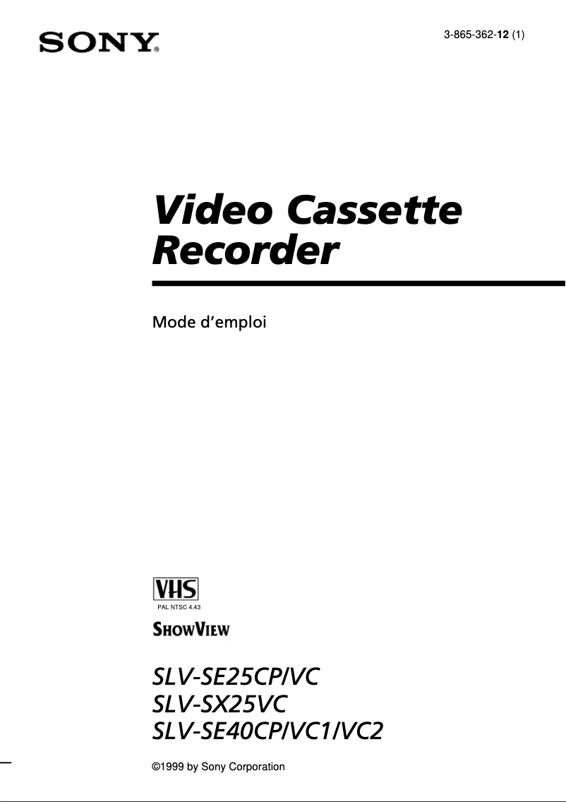 Image de la première page du manuel de l'appareil SLV-SE25CP