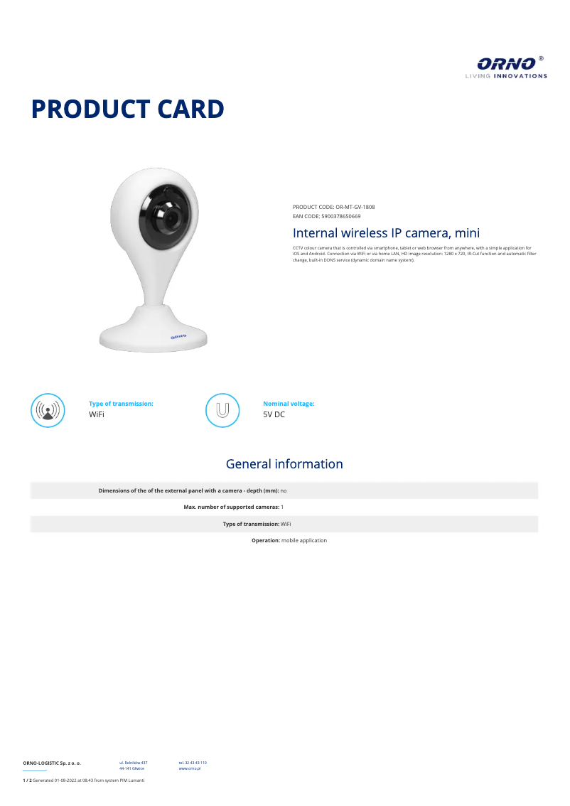 Page 1 de la notice Manuel utilisateur ORNO OR-MT-GV-1808